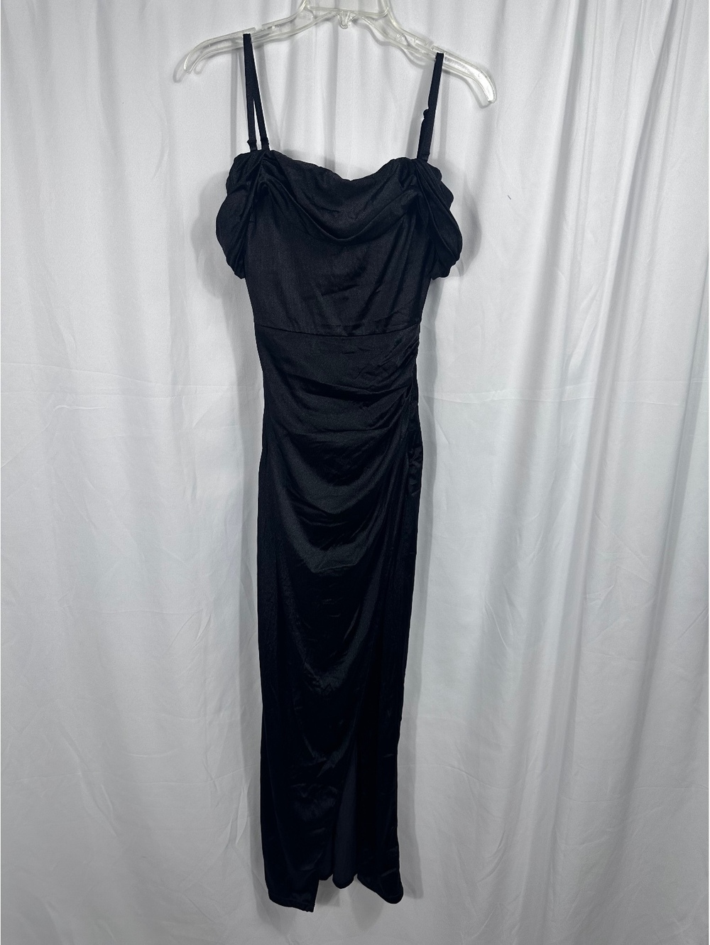 Popilush Black Satin Spaghetti Strap Evening Dress Size Small